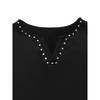 Women S Slim Fit Long Sleeve V Neck T Shirt With Beads And Tie Casual