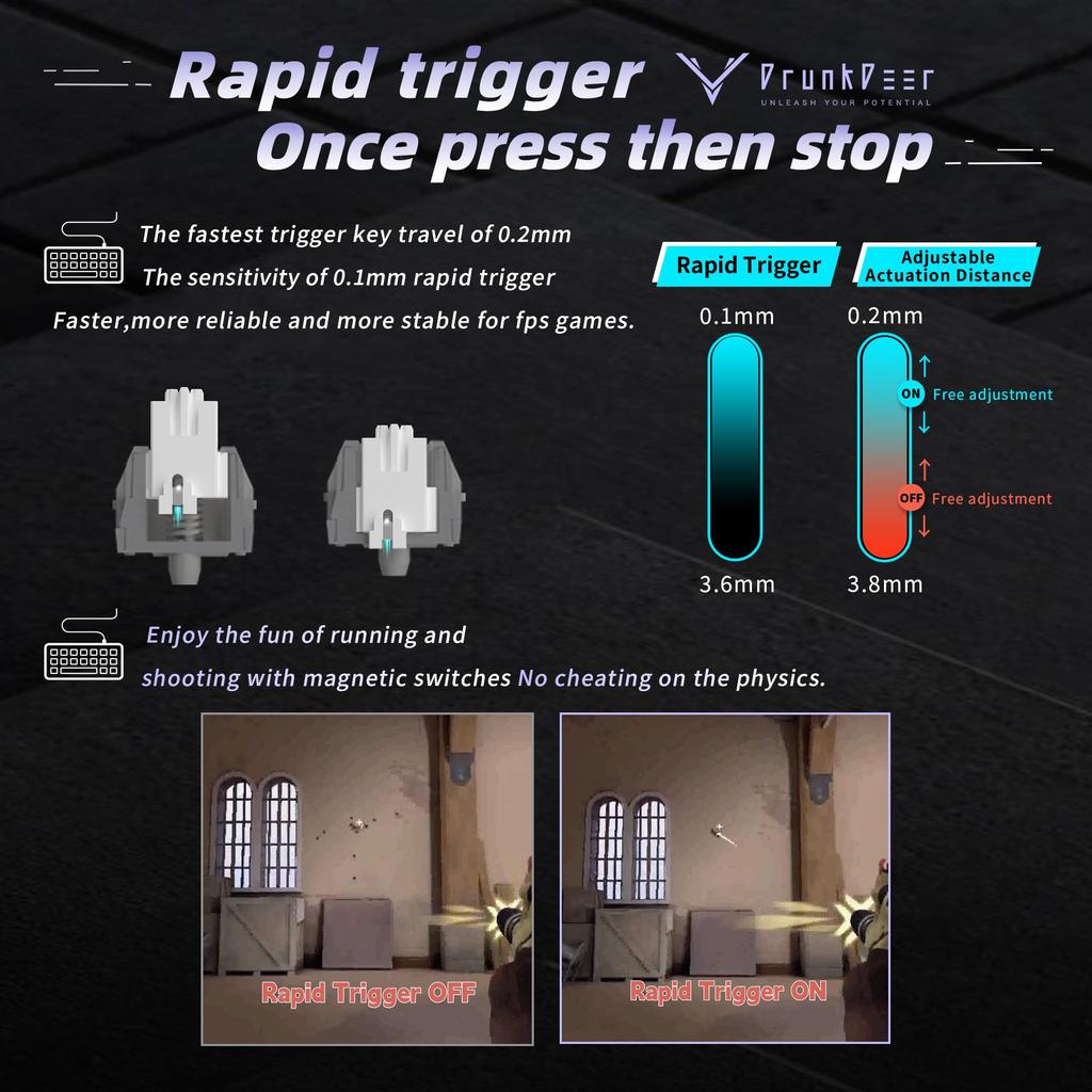 DrunkDeer G65 eSports Gaming Rapid Trigger Keyboard Hall Effect Switches Magnetic Switches Last Win Release Dual Trigger Modes Adjustable Gray