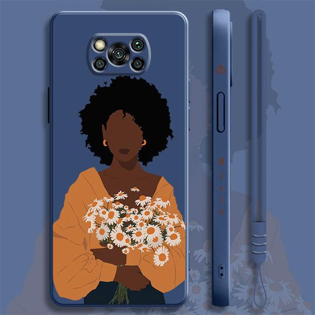 Красивая африканская девушка, цветок ромашки, бабочка для Xiaomi Poco X3 X4 Nfc M3 M4 Pro F3 для Mi 11 11t 10s 10t 10 9 Se 8 6, жидкий чехол