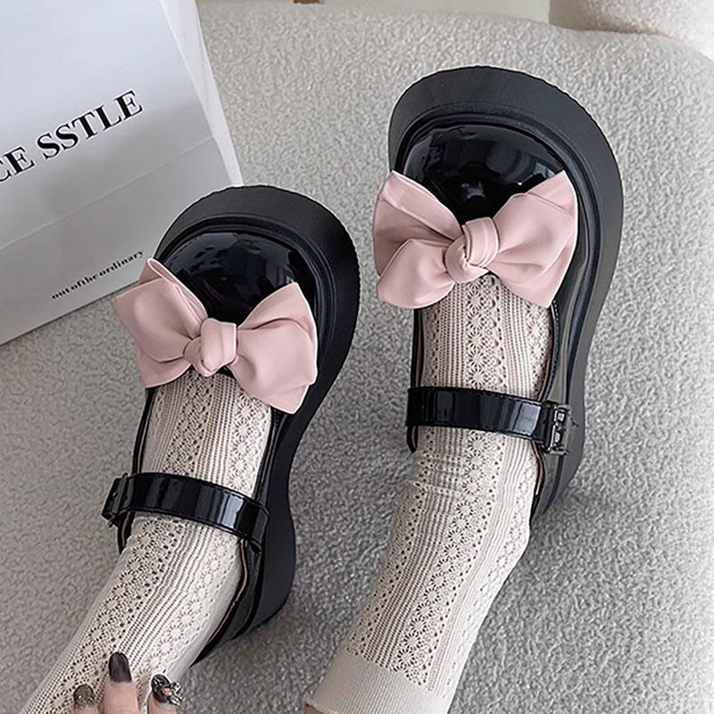 Модные туфли Kawaii Bowknot White Lolita Shoes Women 2024 Platform Mary Janes Woman Japanese Style Patent Leather Jk Shoes Platform Shoes