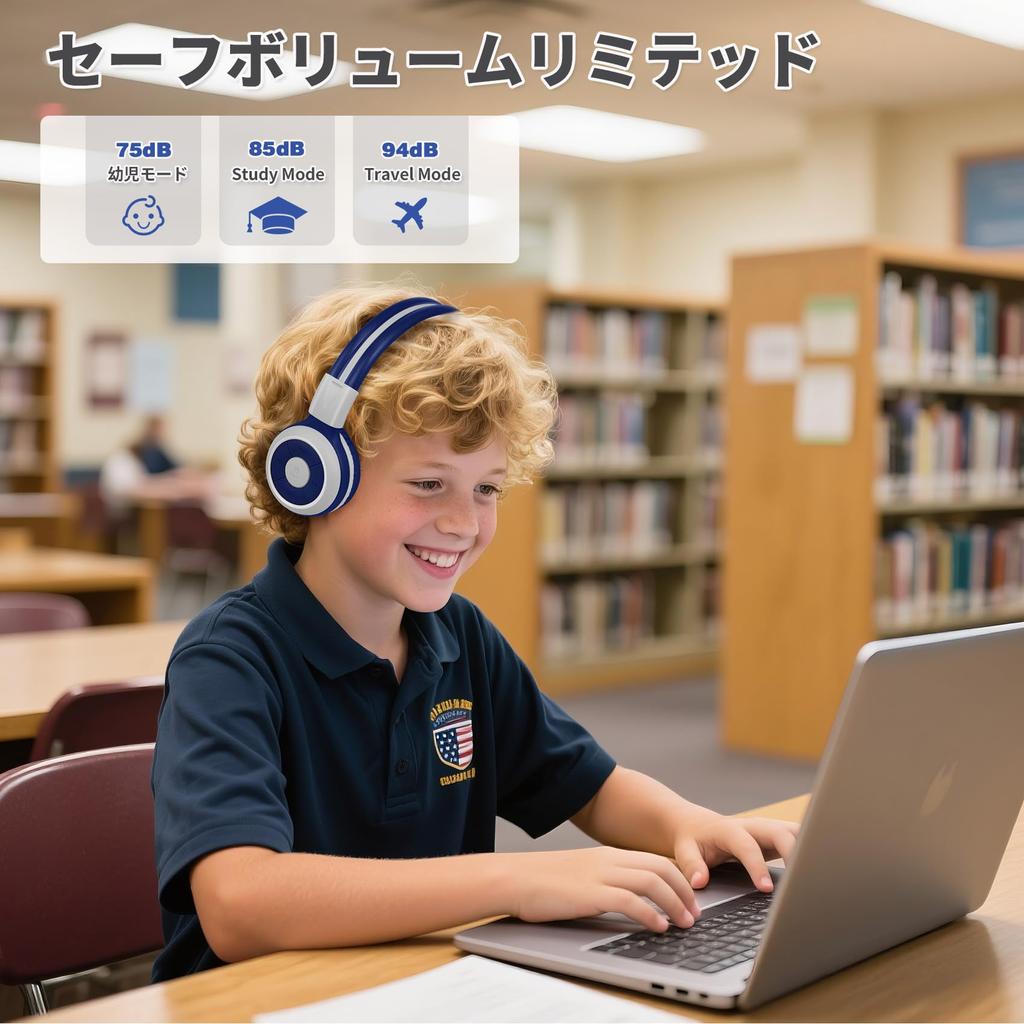 SIMOLIO Kids Headphones with Bluetooth Microphone and Shared Volume Hearing Suitable for Children and Foldable Design 5.0, Port, 3-Level Limit,