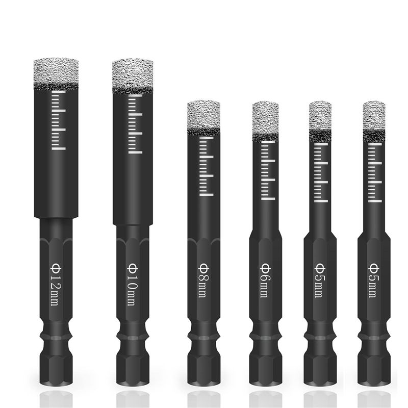 ABBY-12Pc Black Dry Diamond Drill Bits Set For Granite Marble Tile Stone Glass Hard Materials 5/6/8/10/12Mm