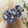 Black Lepidolite,Aquamarine Mala with Sodalite Pendant,108 Hand Knotted Healing Meditation Beads,Yoga Necklace,JapaMala Gift