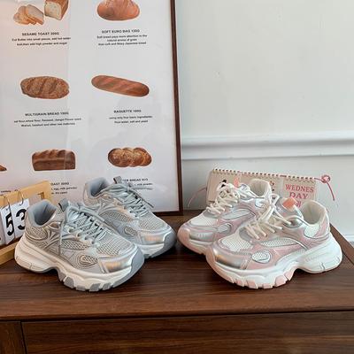 Кроссовки серебристого цвета с толстой подошвой, женские, весенние и летние, дышащие, увеличивающие рост, повседневные кроссовки Fried Street Ins Tide