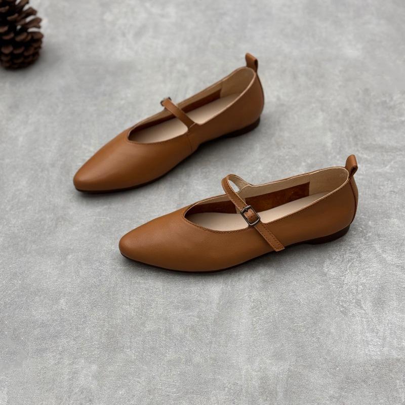 Johnature Женские туфли на плоской подошве из натуральной кожи с острым носком, простые универсальные туфли с ремешком и пряжкой, на мягкой подошве