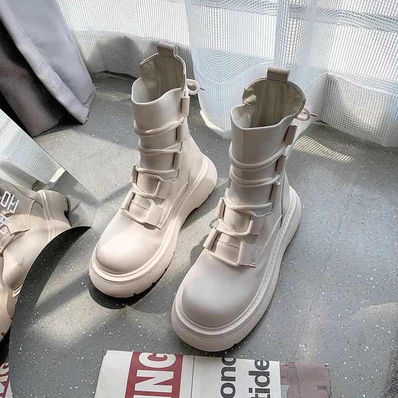 2024 Модные женские ботильоны осень-зима эластичные вязаные короткие ботинки с толстой подошвой и внутренним увеличением женские мотоциклетные ботинки