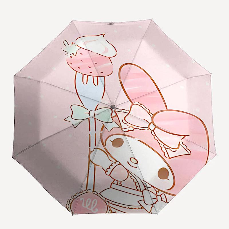 1pc My Melody Automatic Folding Umbrella - Cute Strawberry Design, Portable 3-Fold Design with Iron Frame, Perfect Gift for Fans, Travelers, Everyday