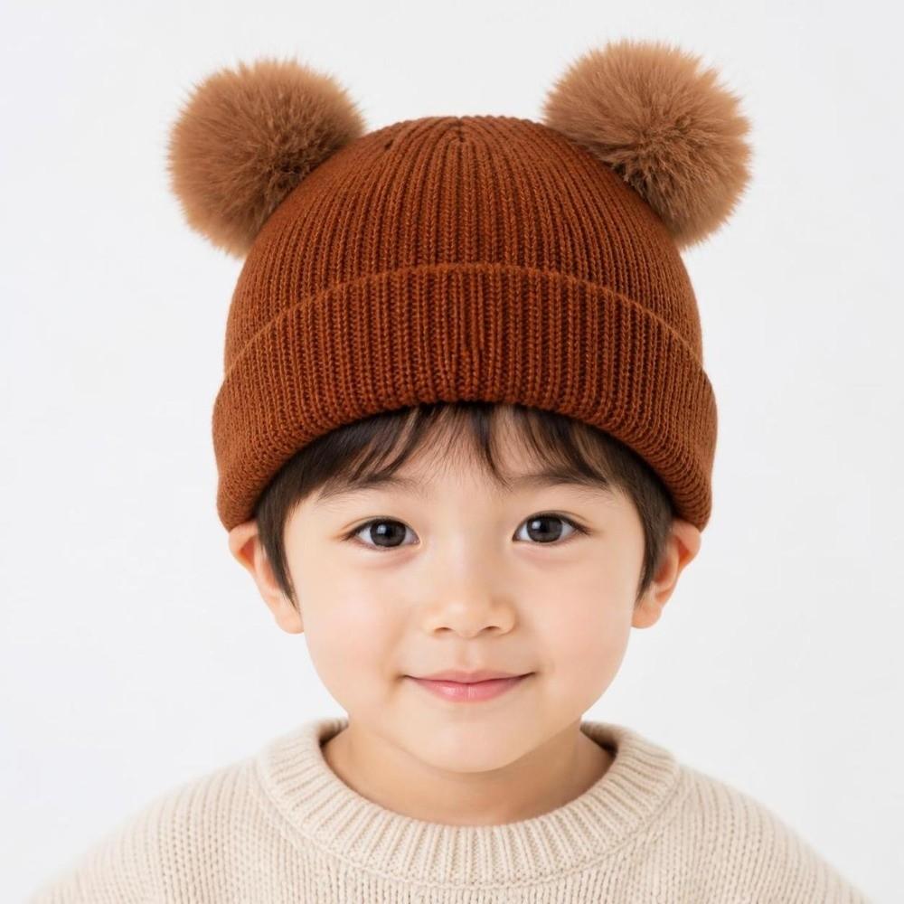 Plush Ball Baby Knit Hat Solid Color Newborn Turban Cap Infant Bonnet Winter Autumn Season