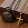2pcs/set,1PC Classic Men's Watches Vintage Mens Quartz Pocket Watch Men Necklace Watch & 1PC Mens Vintage Classic Golden Cross Necklace Pendant