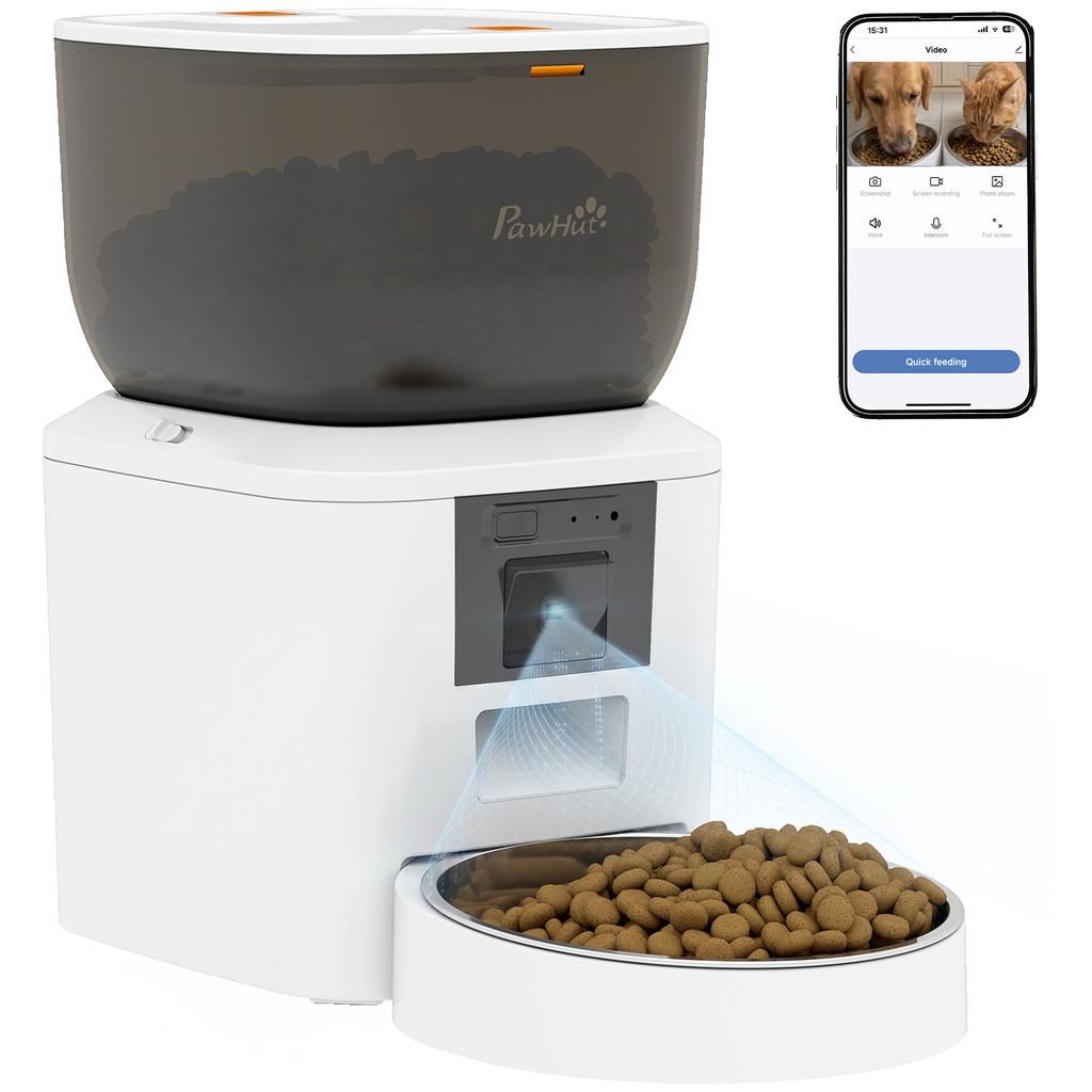 Automatic Cat and Dog Food Dispenser 4L WiFi 2.4G, App Control with Camera, Bowl, White