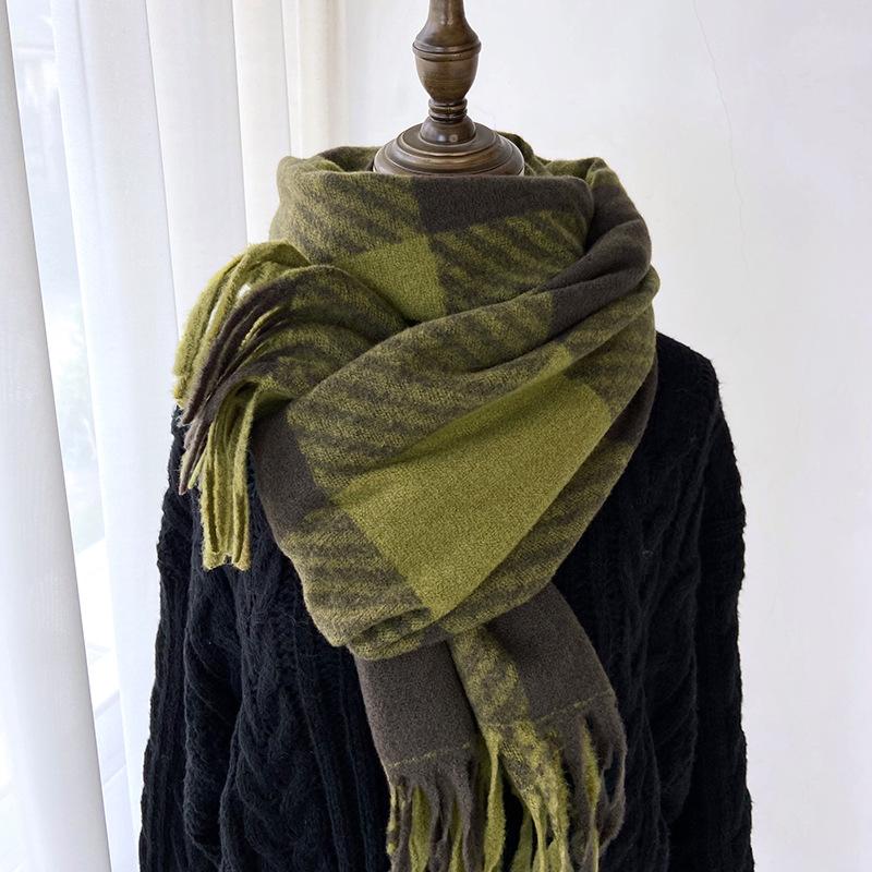 Wool Plaid Scarf for Women's Winter Warmth, Versatile Shawl, Birthday Gift, Holiday Gift, Pure Wool Scarf