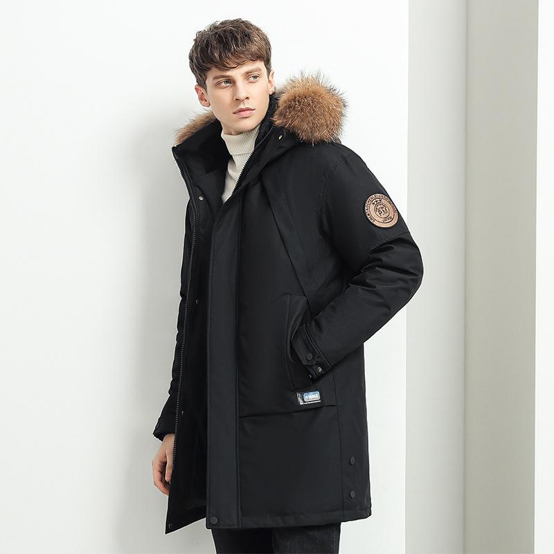 Новый мужской повседневный деловой пуховик со съемным большим меховым воротником, мужская толстая термокуртка