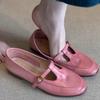 Sheepskin Version! Pink Single Shoes Women's French Round Head Light Mouth T-buckle with Skirt Flat Bottom Mary Jane Small Leather Shoes
