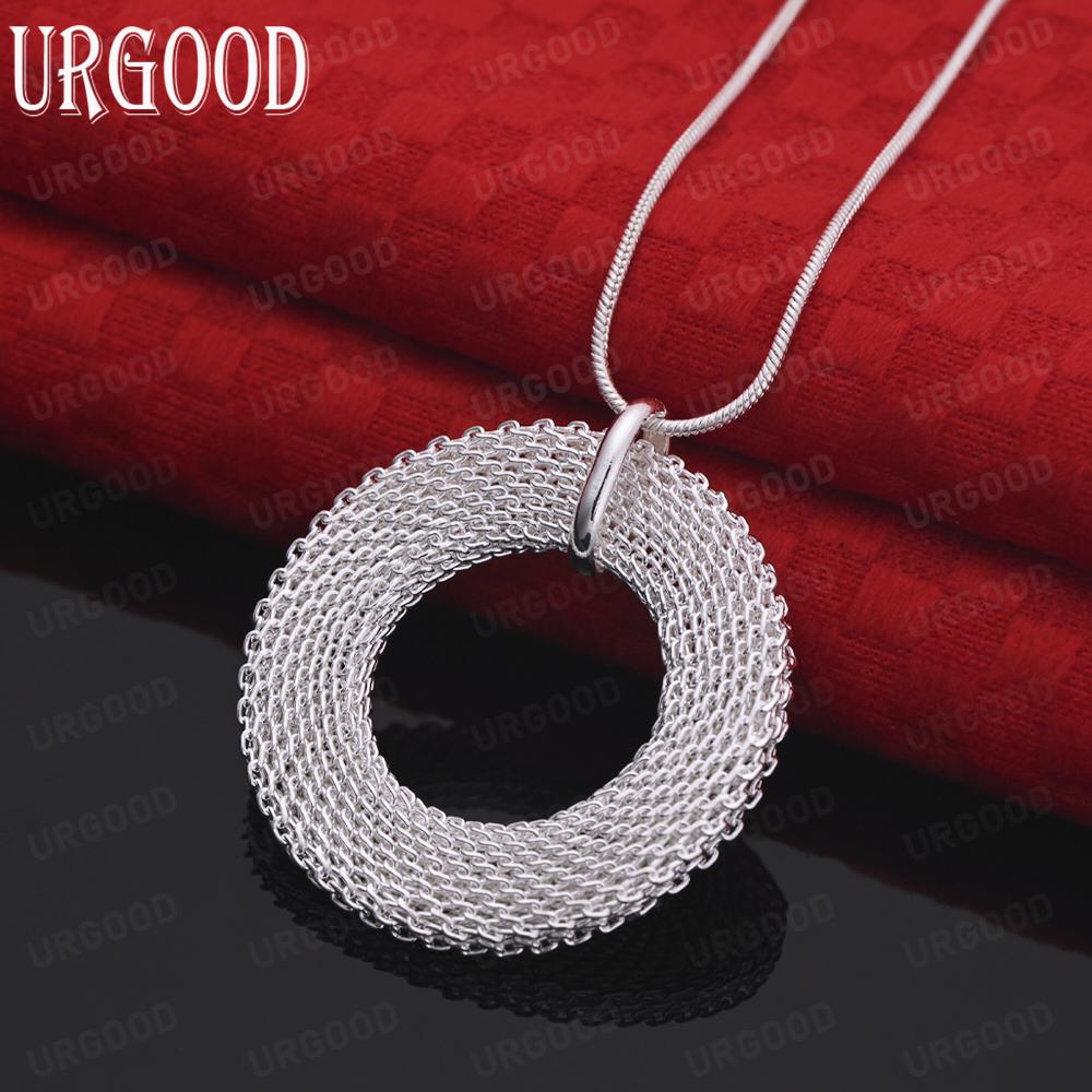 925 Sterling Silver Braided Circle Pendant Necklace Fashion Wedding Jewelry