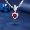 Copper Classic Zircon Red Love Heart Charms Beads Fit Original Pan Bracelet Bangles Diy Fine Jewelry For Women