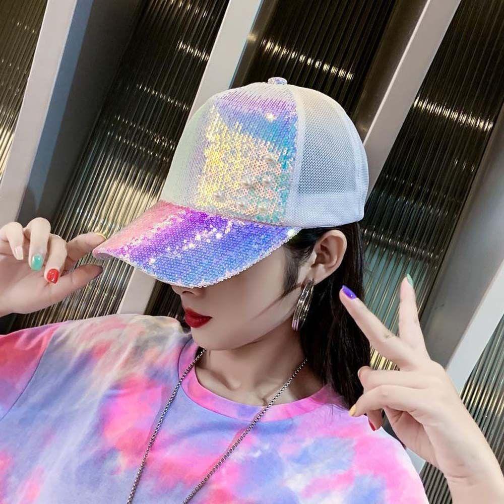 Полая мужская блестящая изогнутая женская бейсболка с полями для спорта на открытом воздухе кепки с блестками корейская шляпа от солнца