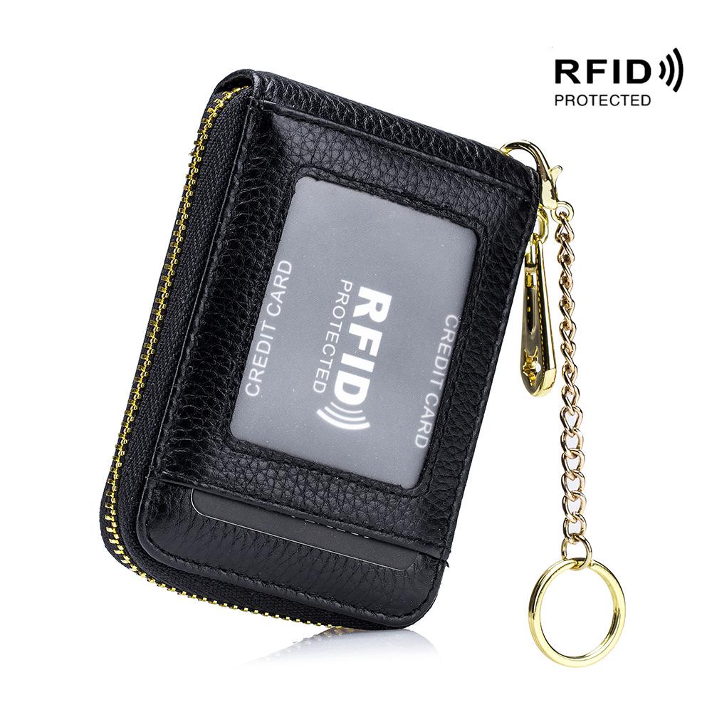 Изысканный кожаный кошелек-гармошка с RFID для карт для женщин и мужчин с брелоком