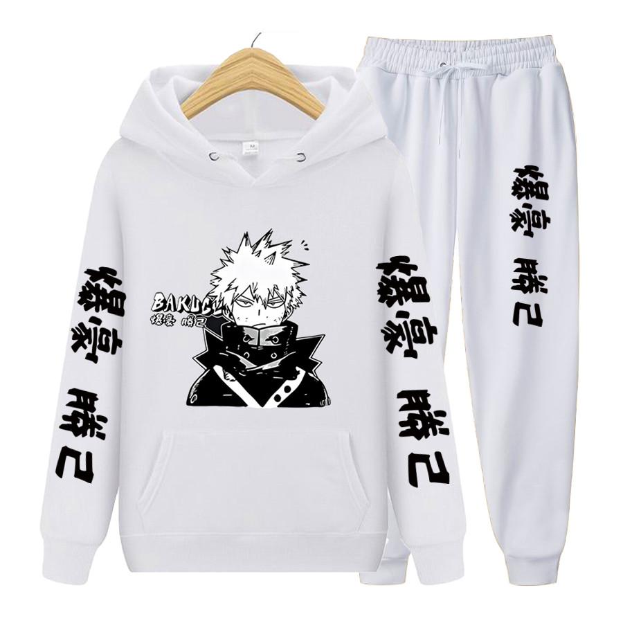 Женский комплект из 2 предметов с длинными рукавами, японское аниме «My Hero Academia Katsuki Bakugo», толстовка с капюшоном, одежда унисекс, толстовка