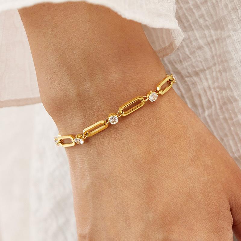 Zircon Geometric Bracelet for Women Minimalist Fashion Style Luxury Gold Color Jewelry Supply