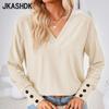 Women's Fashion Casual Spring Autumn Solid Color Print Long Sleeve V-Neck Loose Blouses & Shirts