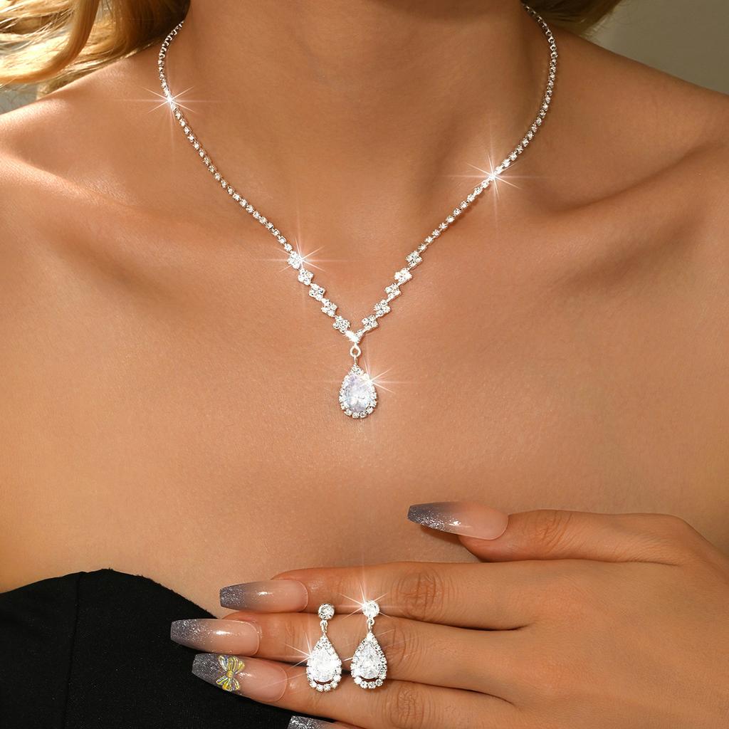 Necklace And Bracelet Accessory Set - Zircon Wedding Accessories Set - Bride's Jewelry Set