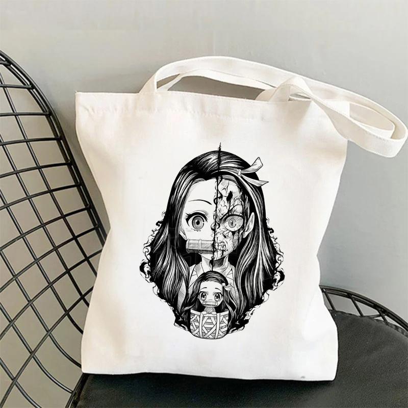 Kawaii Demon Slayer Kimetsu No Yaiba Аниме Сумка-шоппер Большая сумка Сумка для покупок Дорожная парусиновая сумка Pacakge Ручная сумка Белая пляжная сумка