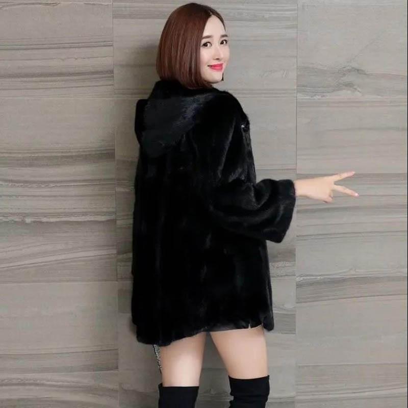 Faux Mink Coat Women's Mid-length Autumn and Winter Thick Plus Size Hooded Fur Coat Women Are Thin