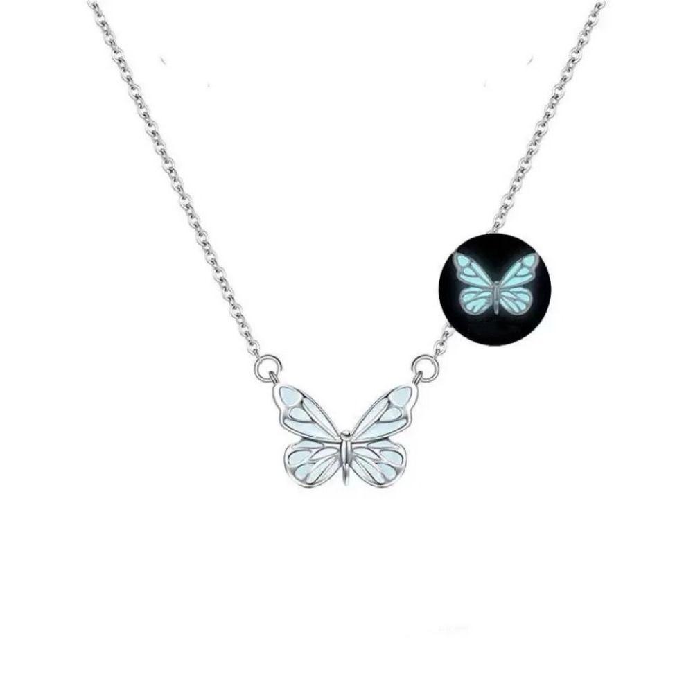 Simple Butterfly Necklace Glow in The Dark Diamond Bracelet Vintage Clavicle Chain Women