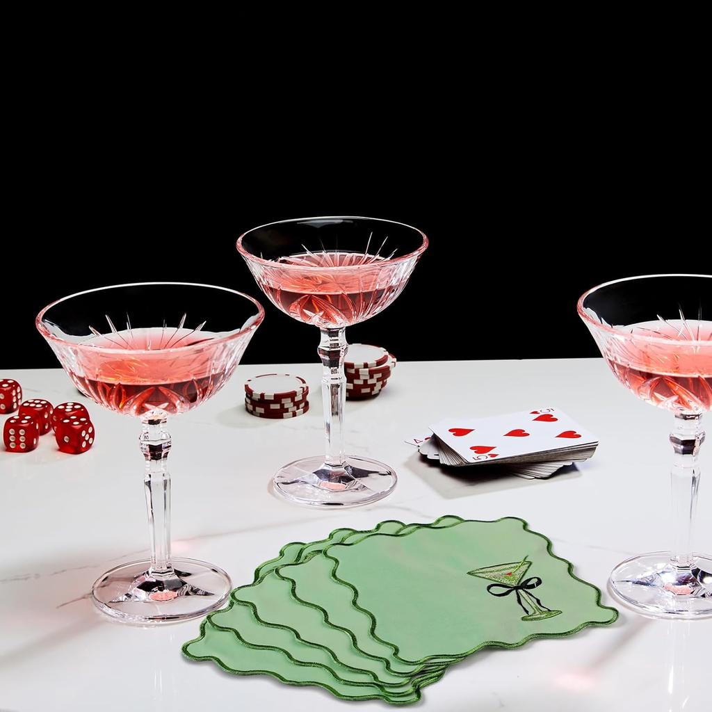 12 шт. Тканевые салфетки для коктейля Мартини с вышивкой по краю Немного старые Принадлежности для вечеринки 15x15 см Моющаяся полиэстеровая атласная ткань для коктейля Мартини