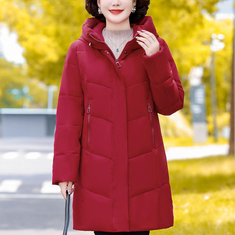 Plus Size Middle Age Women's Long Down Coats Winter Vintage Parkas Hooded Elegant Thick Warm Puffer Jackets Woman Outerwears