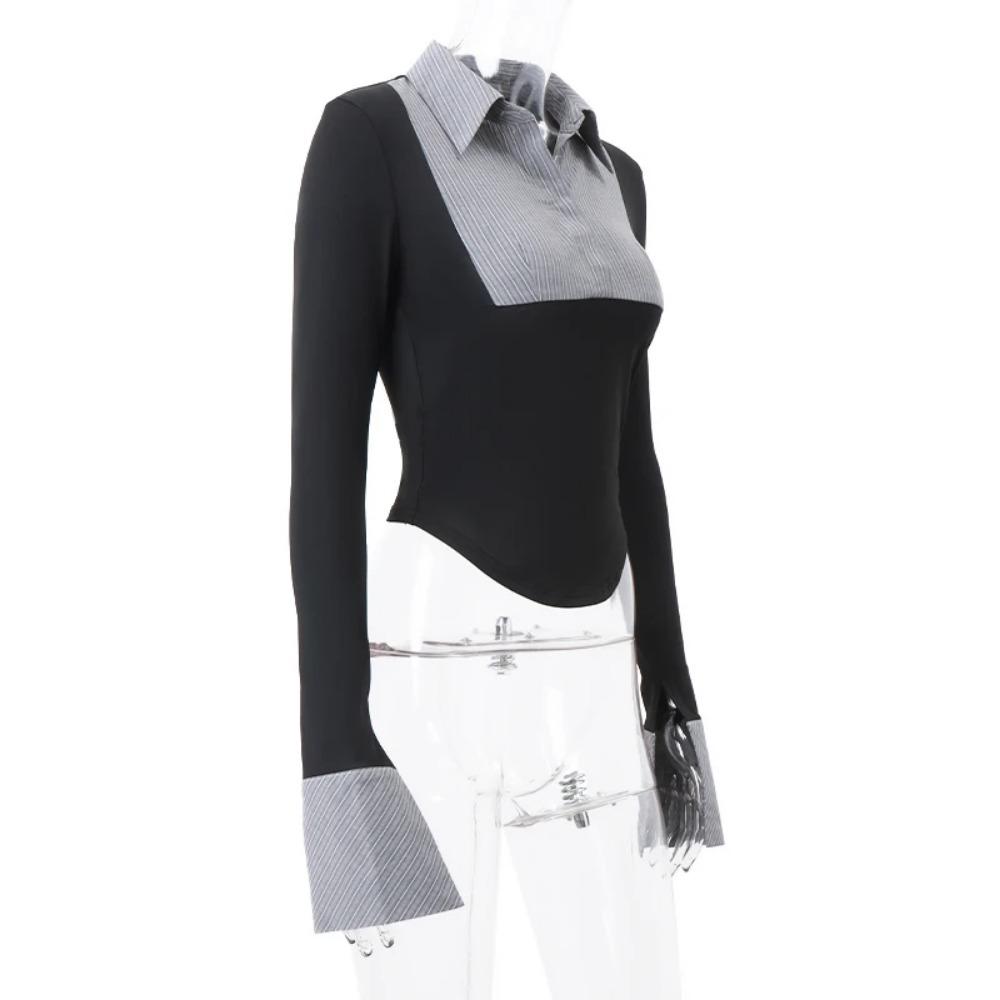 Официальные женские рубашки в полоску пэчворк Модные рубашки-поло на пуговицах Облегающие укороченные топы Элегантные рубашки