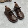 Johnature Летние сандалии из натуральной кожи, дышащие ботинки с отверстиями в стиле ретро, ​​женская обувь ручной работы с круглым носком на шнуровке