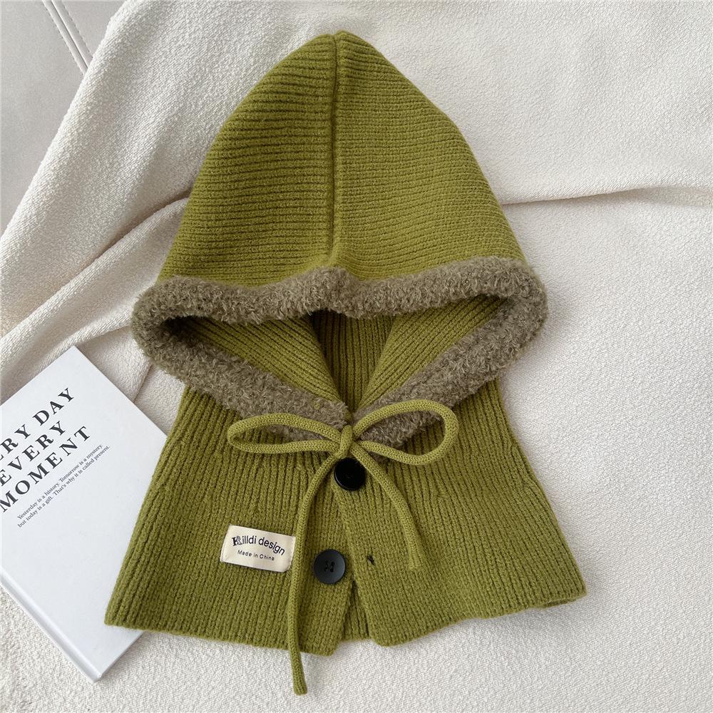 Women's Solid Color Wool Balaclava - Warm Korean Pullover Neck Protection Hat for Autumn and Winter