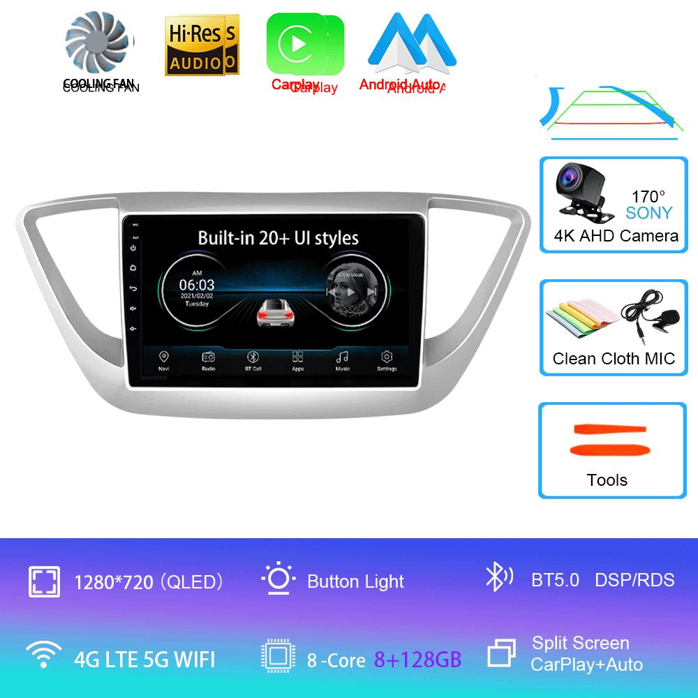 Android 14 Carplay Auto Car Radio For Hyundai Solaris 2 2017 - 2020 GPS Recorder Multimedia video Player 4G+WiFi DSP 2 din dvd