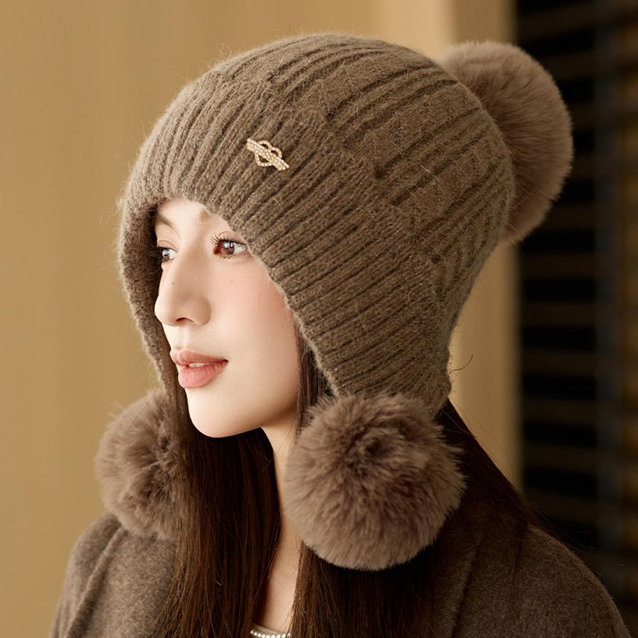 Шапка из меха кролика женская толстая вязаная шапка зимняя защитная шерстяная шапка