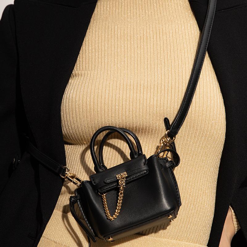 Michael Kors Hamilton Legacy Однотонный Мини-сумка на плечо из кожи с цепочкой и завязками, с логотипом-буквой, женская сумка Черный 32S3G9HC1L-001