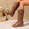Fashion Women Knee-High Boots Mid-Calf Leisure Style Spring Autumn Shoes for Women 2025 New Brown Slip-On Round Toe Pleated Women Boots