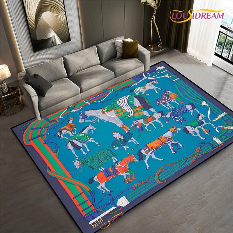 Мода Этническая Рамка Ковер Лошадь Домашний Декор Прямоугольный Ковер для Комнаты Черный Зеленый Оранжевый Гостиная Спальня Прикроватный Напольный Коврик для Стола