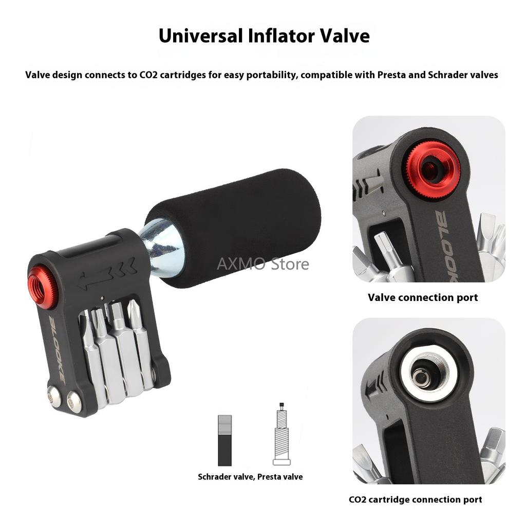 Mountain Road Bicycle Portable Mini Repair Tool CO2 Inflation Valve 9 In 1 Multifunction Tools Set Bicycle Repair Accessories