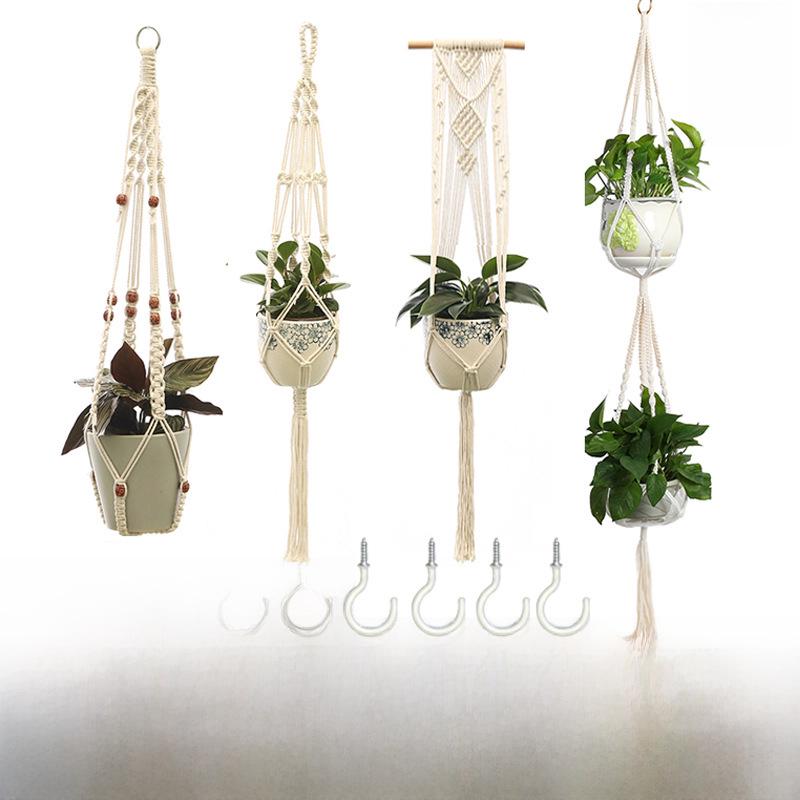 Подвесной цветочный горшок-корзина ручной работы из хлопковой веревки Cross-Border