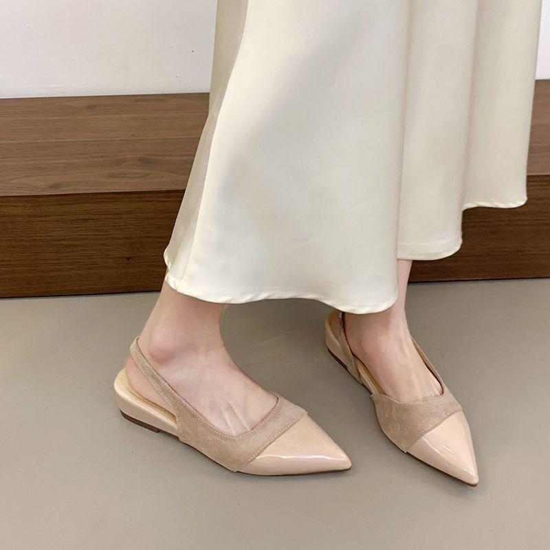 Весна и лето новая абрикосовая универсальная остроносая обувь-лодочки после прилива качество воздуха сращивание французская сумка голова сандалии женские 2025 ранняя весна