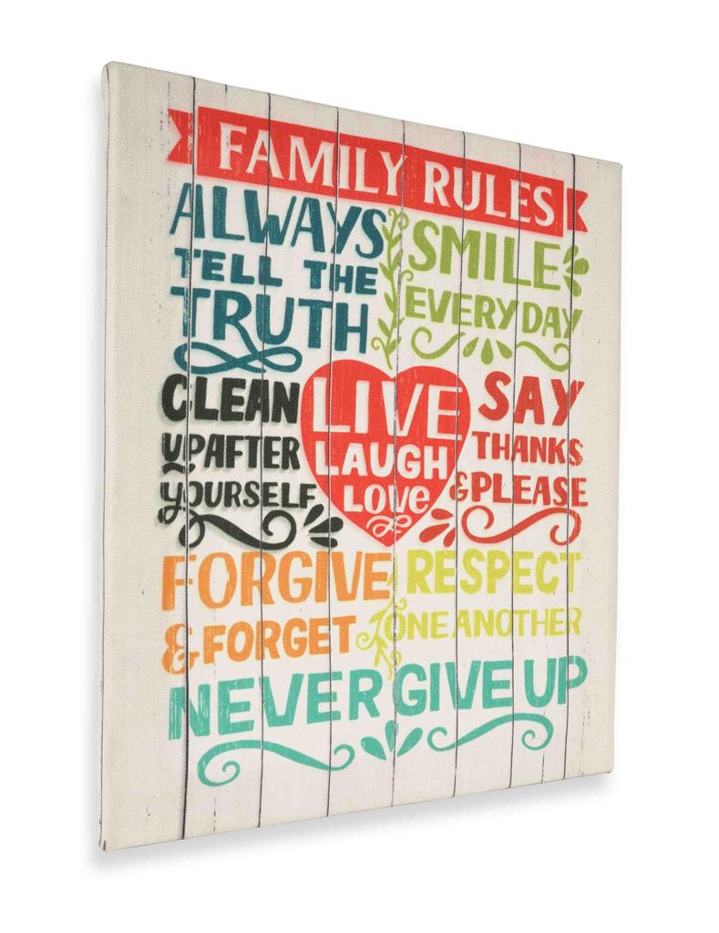 Inkdotpot Натяжной холст с цитатами Декор для стен, Семейные правила Декор для стен - 12x15 деревенский настенный знак