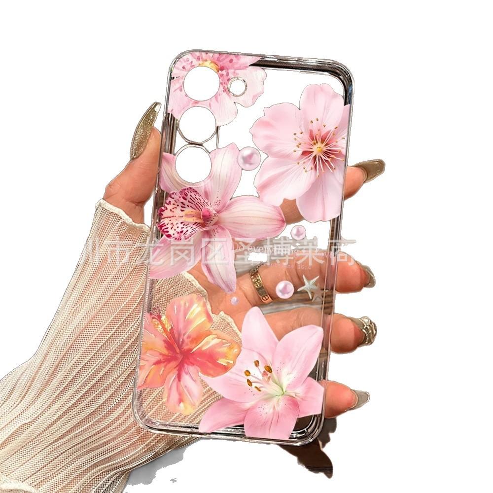Английский цветок подходит для чехла для мобильного телефона Samsung S26ULTRA Galaxy S23 с мелкими отверстиями S25 прозрачный NOTE20 противоударный