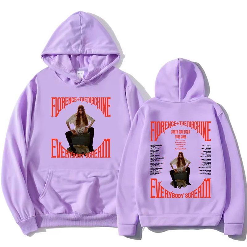 Everybody Scream Тур 2026 Худи Florence + The Machine Свитшот Рок-группы С длинным рукавом Флис Женские Пуловеры Одежда с принтом