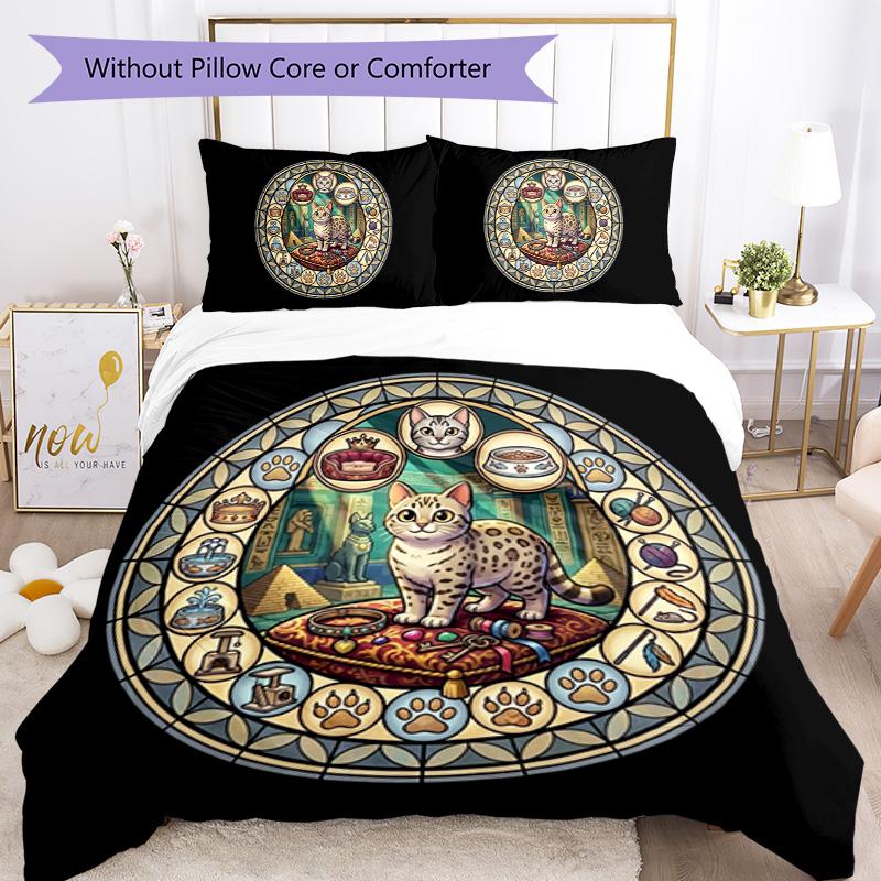 Royal Cat Kingdom Pattern Bedding,Quilt Set Quilt Cover Pillowcase Home Birthday Gift (1*duvet cover+2*pillowcase,without core)