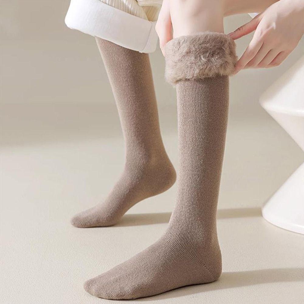 1 Pair Solid Color Women's Socks Thicken Over-Knee Socks Warm Thick Stockings Autumn and Winter