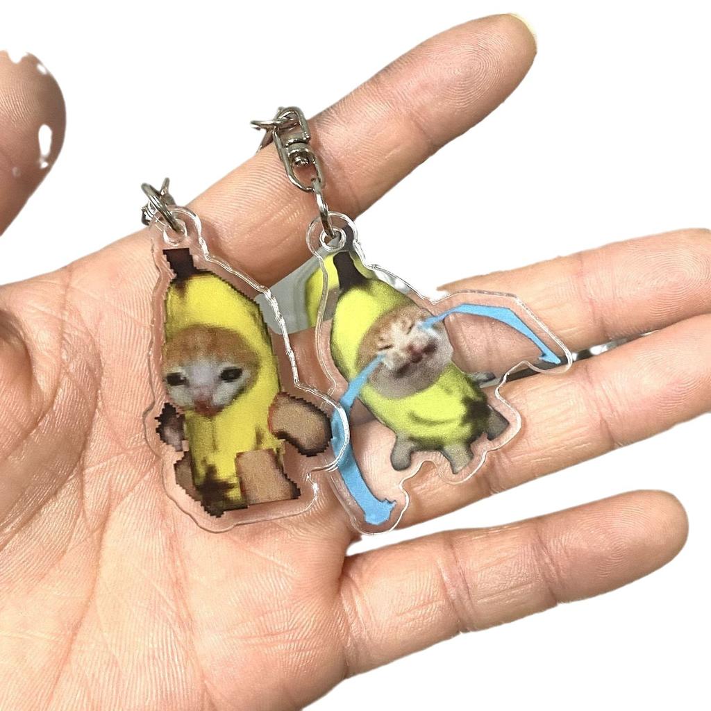 Happy Banana Cat Подвеска Брелок Забавный Ремешок Из Смолы Маленькая Цепь Максвелл Кошка Брелок Сумка Аксессуары Студенческий Подарок