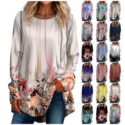 Женская повседневная футболка больших размеров с длинными рукавами и круглым вырезом, топ, пуловер