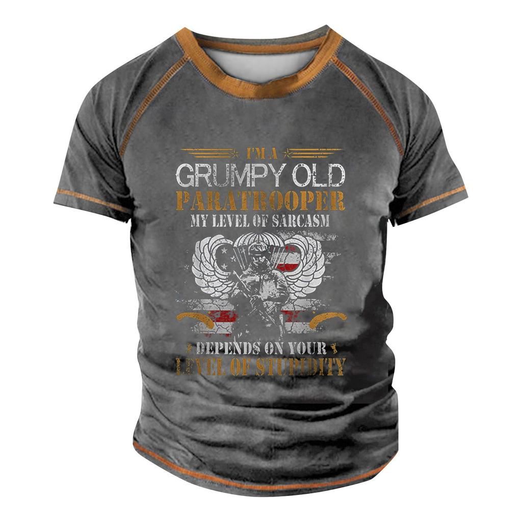 Men's Raglan T-shirt Retro Short Sleeve Round Neck Letter Printing Tops