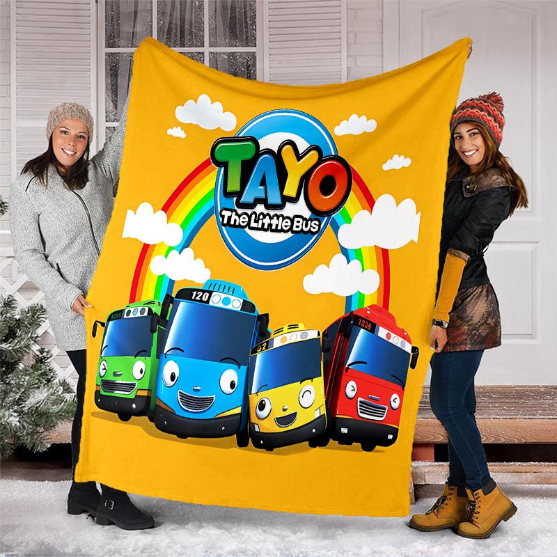 the little bus tayo printed throw blanket—lightweight,soft,warm;versatile blanket for all seasons—perfect as &air-conditioning throw,nap blanket